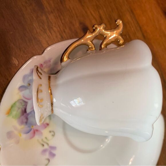 Vintage Takiro Japan Mini Cup & Saucer Hand Painted Violets Floral demitasse - Picture 8 of 8